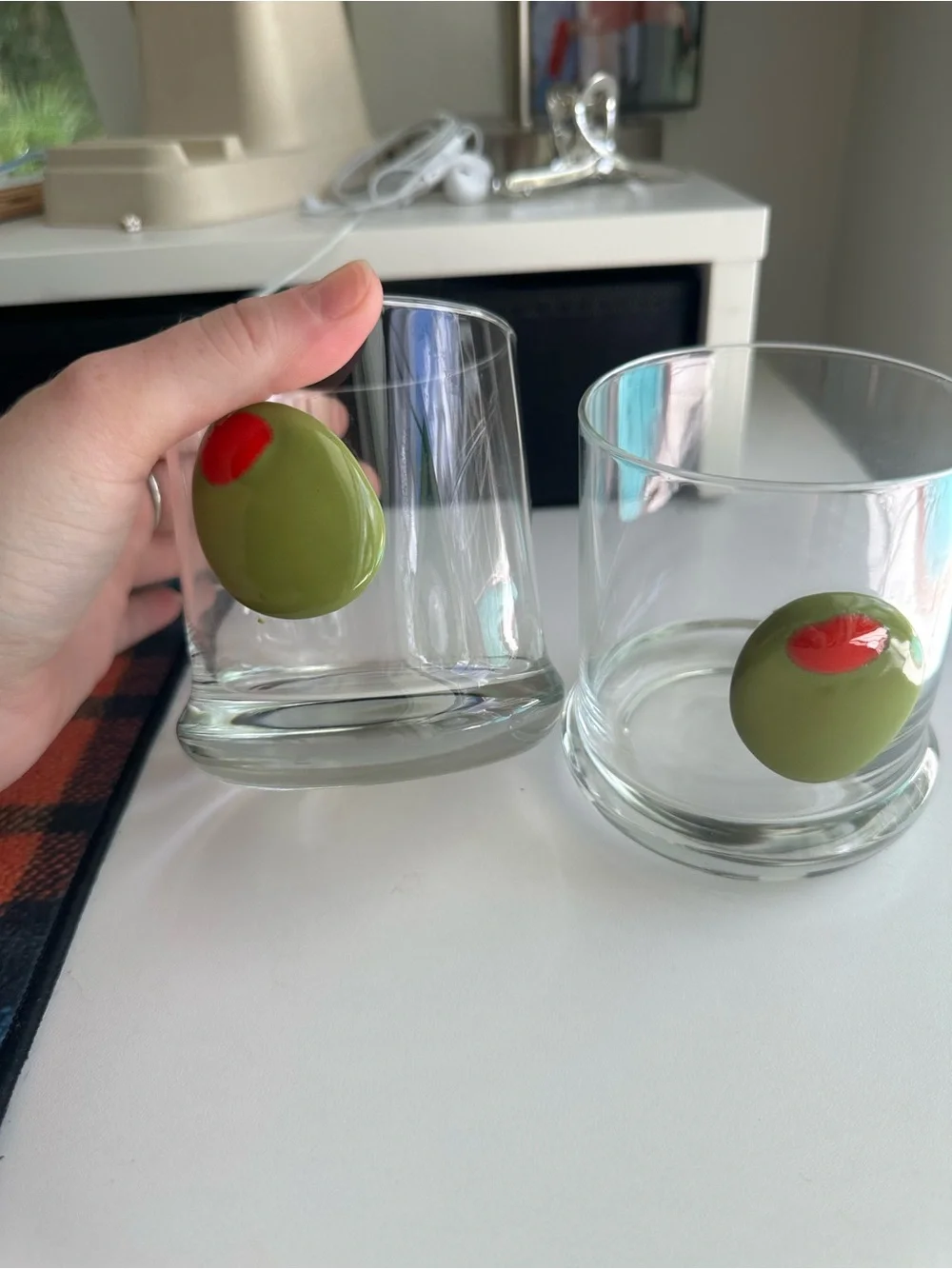 Olive Accent Double Rocks Glasses - Set of 2